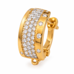 Close-up of golden Lumina Crystal Hoop Earrings with encrusted stones