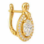 Close-up of elegant gold plated earrings with crystal setting