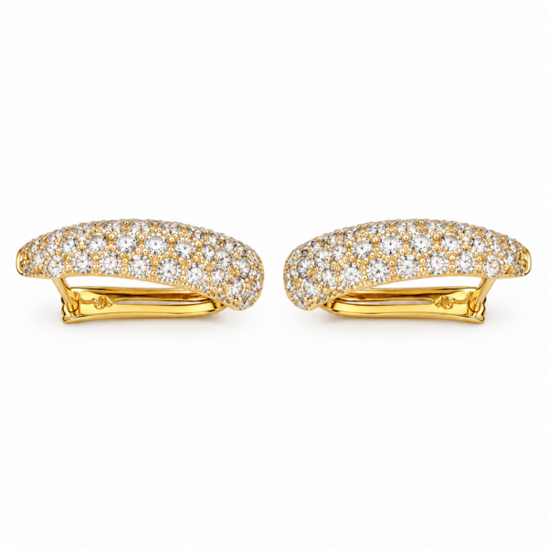 lumina pav gold plated huggies feat Pair of gold plated huggies with pave stones