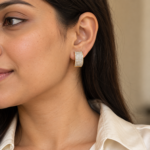 Model wearing Lumina Pavé Hoop Earrings