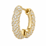 Close up of single pavé gold hoop earring