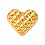 Single macro shot of a quilted gold heart stud earring