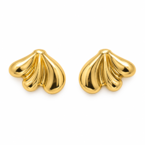 Pair of shell-inspired Gold Plated Studs on white background
