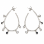 Elegant pair of silver tone drop-style crystal hoop earrings