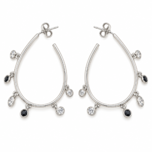 Elegant pair of silver tone drop-style crystal hoop earrings
