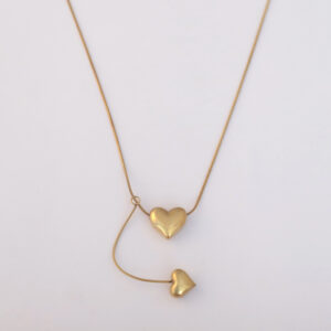 Heart Pendant Necklace with Hanging Heart – 22k Gold Plated, Adjustable Chain