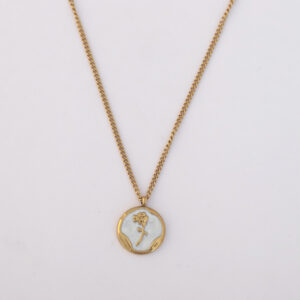 Rose Flower MOP Pendant Necklace with Adjustable Chain