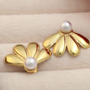 Golden Blossom Pearl Hoop Earrings