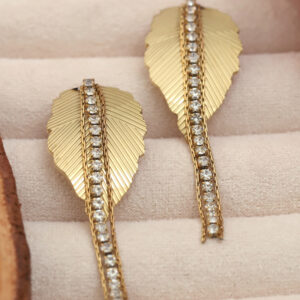 Golden Leaf Crystal Drop Earrings