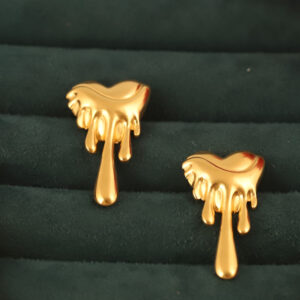Dripping Heart Gold Earrings