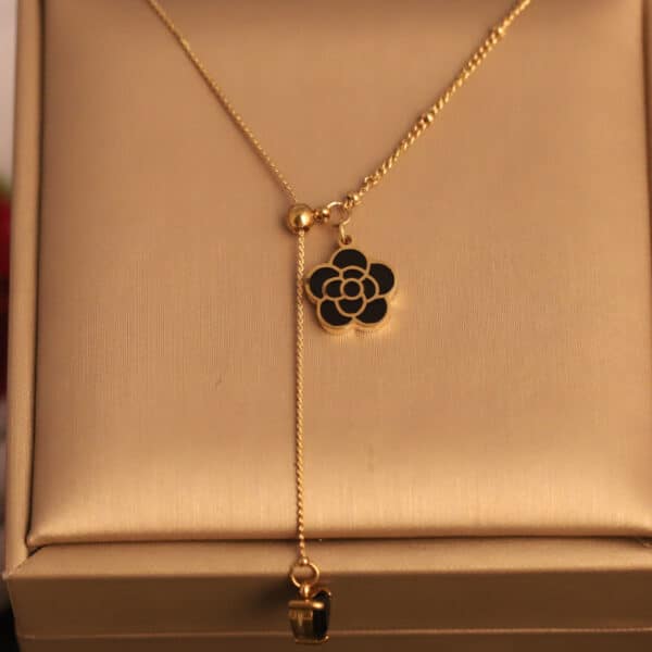 Black Blossom Pendant Necklace - Image 2