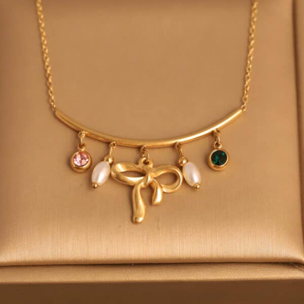Bow & Gemstone Elegance Necklace