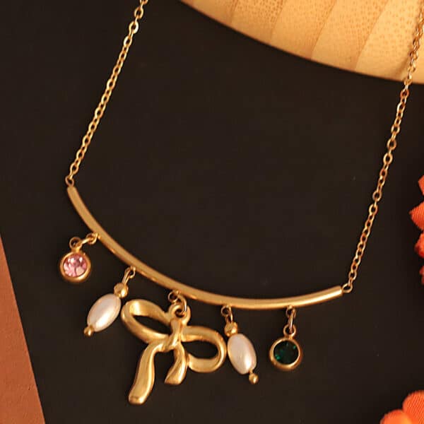 Bow & Gemstone Elegance Necklace