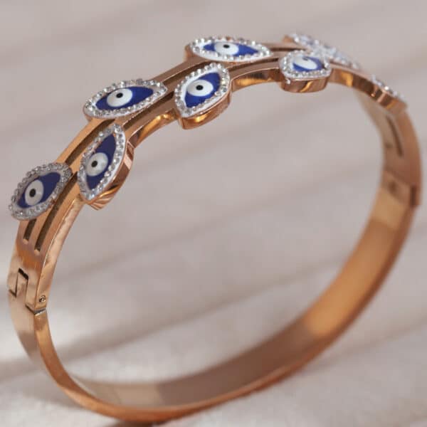 Evil Eye Rose Gold Charm Kada - Image 3
