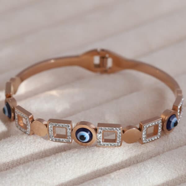 Evil Eye Rose Gold Square Charm Kada