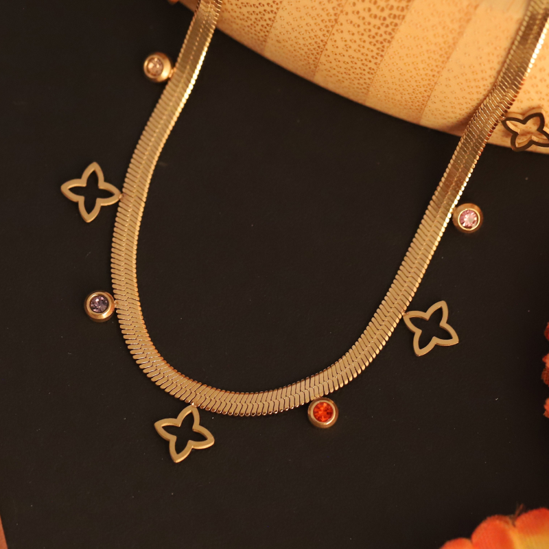 Floral Crystal Charm Necklace
