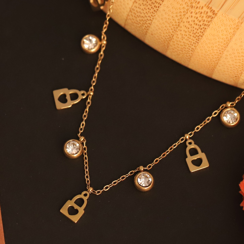 Golden Lock Charm Necklace