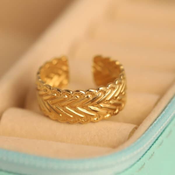 Golden Weave Herringbone Ring