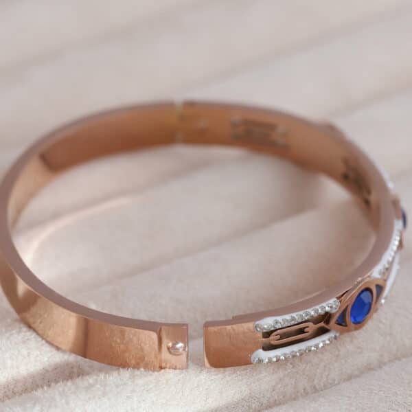 Rose Gold Evil Eye Bracelet with Blue Crystals - Image 2