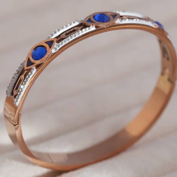 Rose Gold Evil Eye Bracelet with Blue Crystals - Image 3