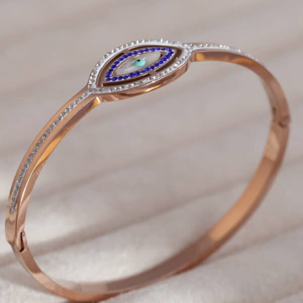 Rose Gold Evil Eye Bracelet with Blue Stones - Image 2