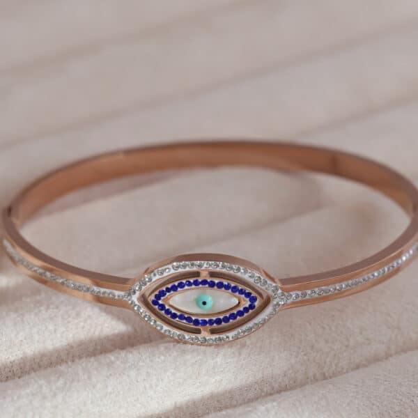 Rose Gold Evil Eye Bracelet with Blue Stones