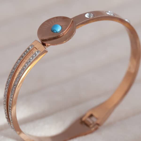 Turquoise Eye Rose Gold Charm Kada - Image 2