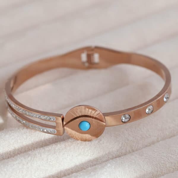 Turquoise Eye Rose Gold Charm Kada